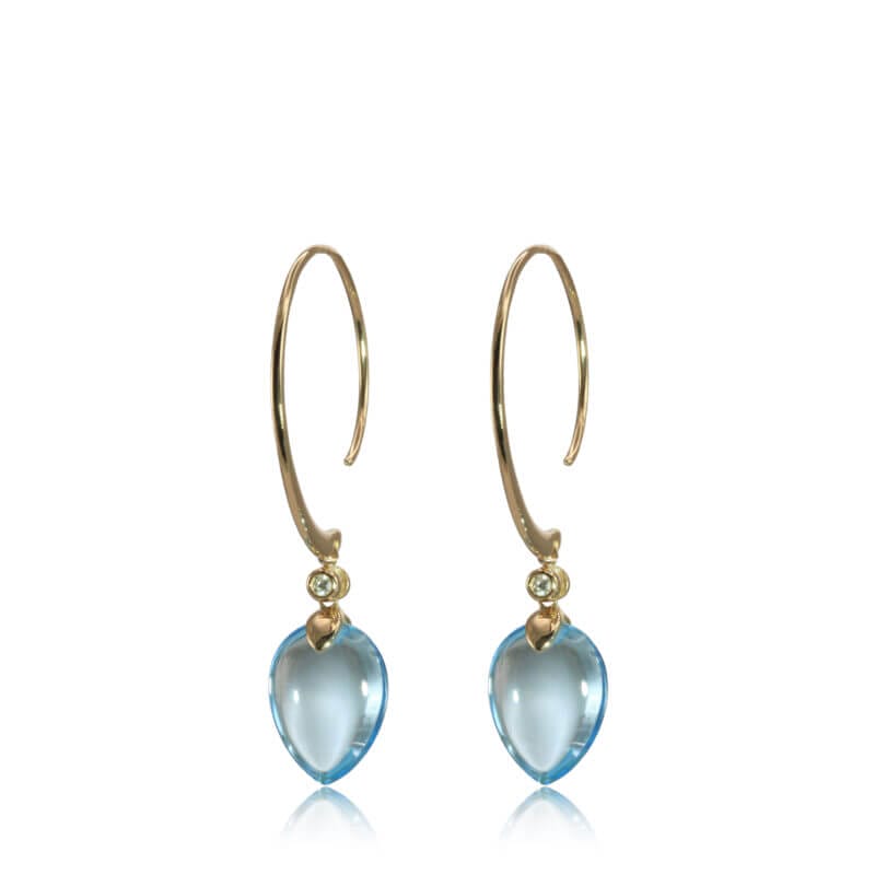 14KY PEAR SHAPED SKY BLUE TOPAZ DROP EARRINGS WITH DIAMOND