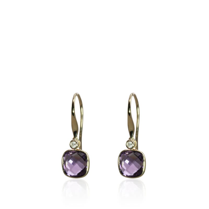 14KY CUSHION SHAPED AMETHYST EARRINGS WITH DIAMOND